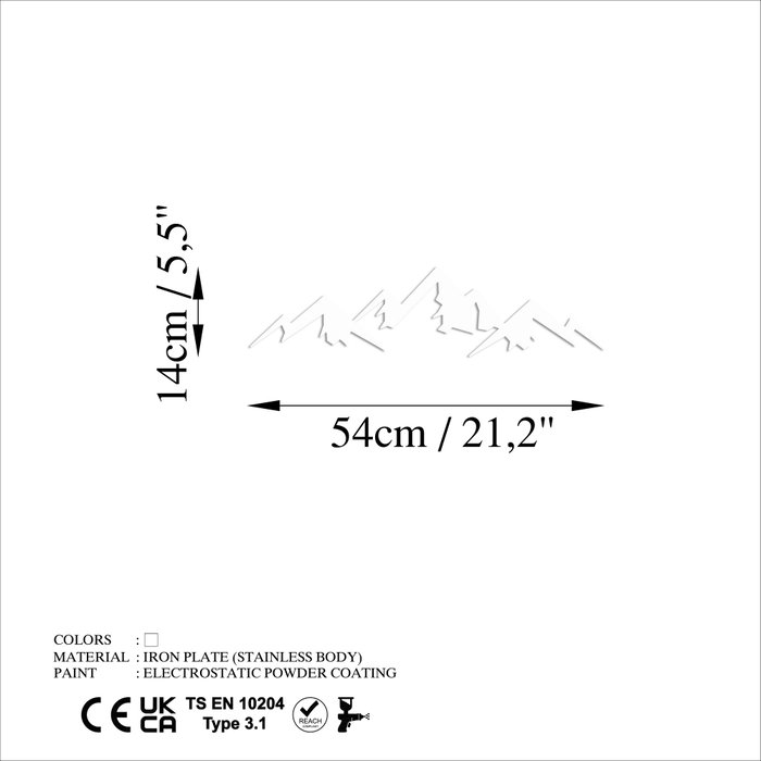 Wallity Mountain - 8 Escultura de pared blanca en metal